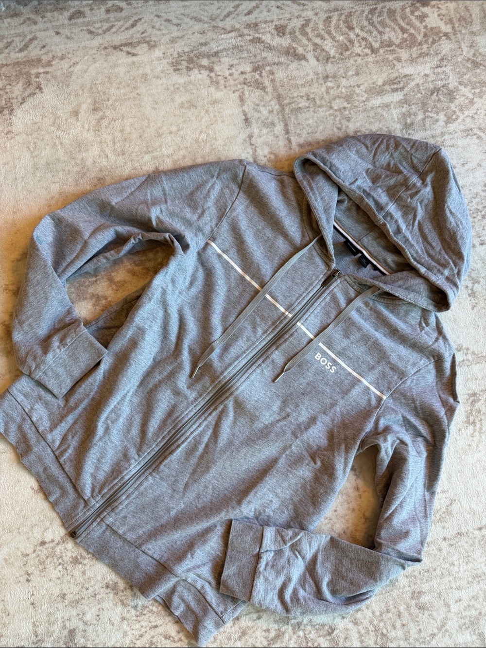 BOSS Grey Men's Hooded Zip-Up Jacket